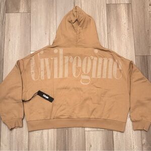 Civil Regime By Darc Sport Cropped Hoodie Lrg Tan Beige VintageWash Pullover NWT